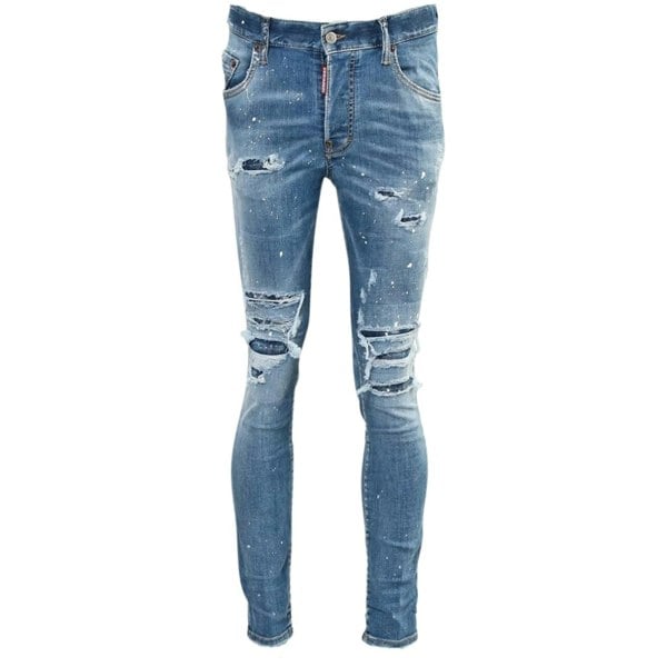 Dsquared2 Super Twinky Jean Paint Splash Reinforced Ripped Blue Jeans