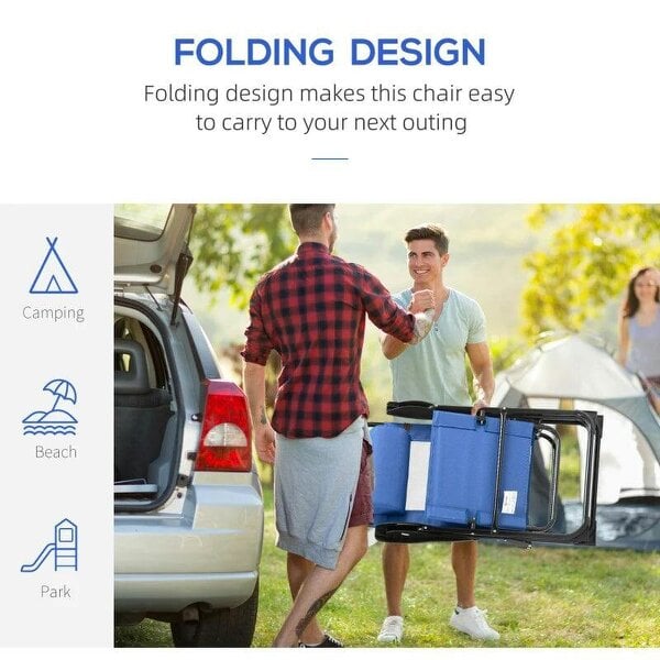 Bobobiy Folding Garden Chairs Set of 2, 5-Position Recliner Camping Chair with High Back, Portable Outdoor Dining Chairs with Headrests, Blue