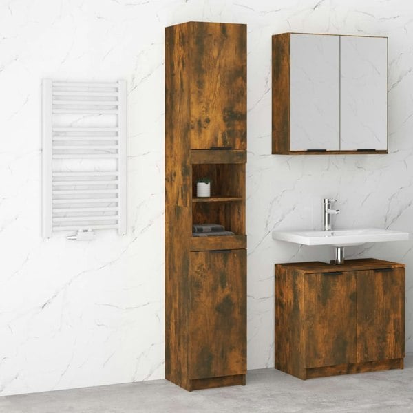 Berkfield Bathroom Cabinet Smoked Oak 32x34x188.5 cm Engineered Wood