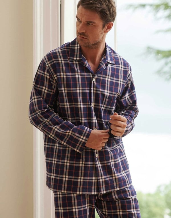 British Boxers Men's Crisp Cotton Pyjama Set – Chester Red & Blue Check