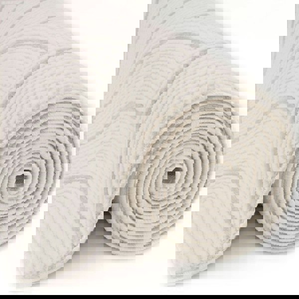 Living Room rug, grey-cream colours, geometric, practicality in mind, the rug is anti-allergic.