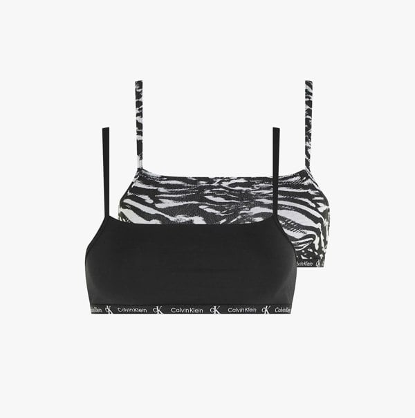Calvin Klein 1996 COTTON 2 Pack Unlined Bralette Womens Black/Tiger Print