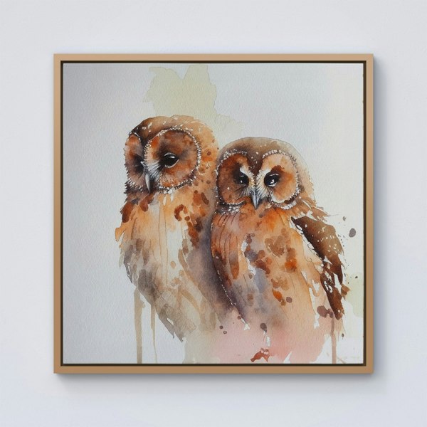 Warren Reed Loving Tawny Owls Watercolour Framed Canvas