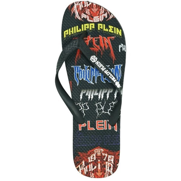 Philipp Plein Rock Logos Flip Flops - Black