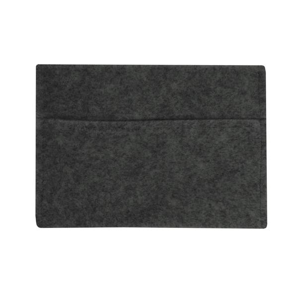 Anthracite grey storage pouch made from soft felt, featuring a sleek, minimalist design with a flat rectangular shape