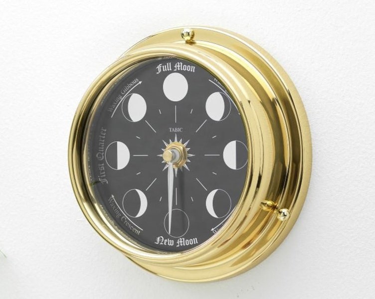 Tabic Handmade Prestige Moon Phase Clock in Solid Brass With A Jet Black Dial