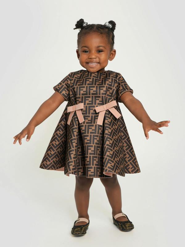Fendi Kids Fendi Baby Girls FF Logo Dress in Brown