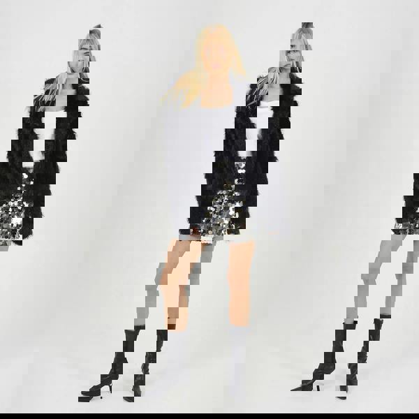 Brave Soul Black Tinsel Faux Fur Jacket - Black Image 3