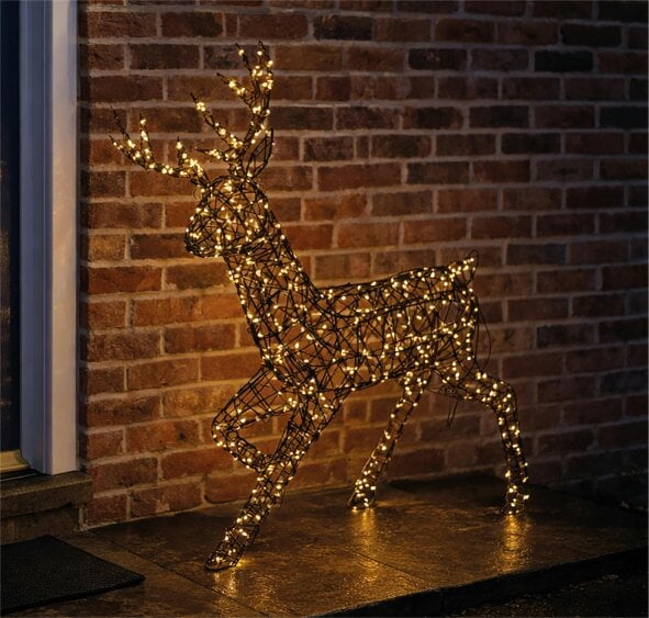 Scotts of Stow Xmas Haus  LED Metal Rattan Deer Outdoor Decoration with Timer