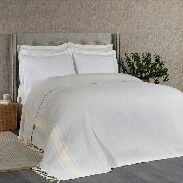 Cotton and Olive Linear Cotton Bedspread, Super King Size, Ash Grey | SECONDS