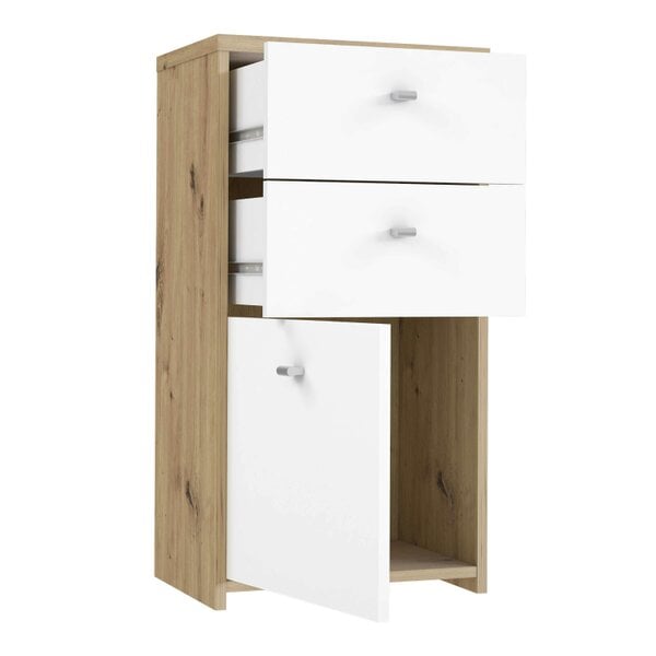 Wyld Haus Willowmere White and Natural Artisan Wood Chest Storage Cabinet 2 Drawers 1 Door