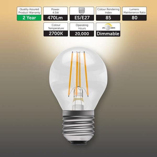 BELL Lighting Dimmable E27 LED Filament Golf Ball 4.7W Light Bulb