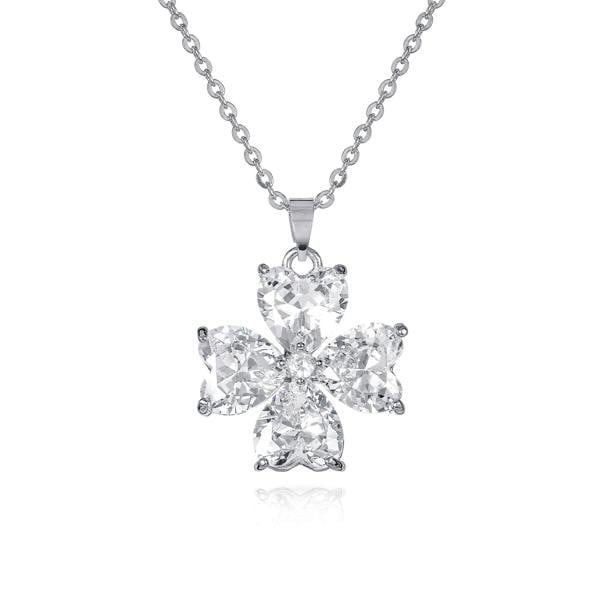 Zavana Silver Four Leaf Clover Pendant Necklace for Women with Heart Shaped CZ Stones