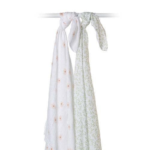 Lulujo - Cotton Swaddle - Daisy & Greenery - 2 Pack