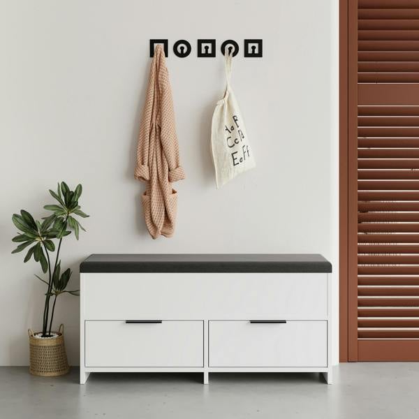 Decortie Modern Cove Shoe Storage with Fabric Bench 2-Tier Cabinet Hallway Entryway Storage 106x34x50cm