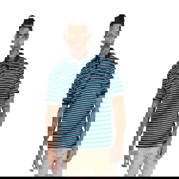 Raging Bull Mens Triple Stripe Pique Polo Shirt - Navy - 