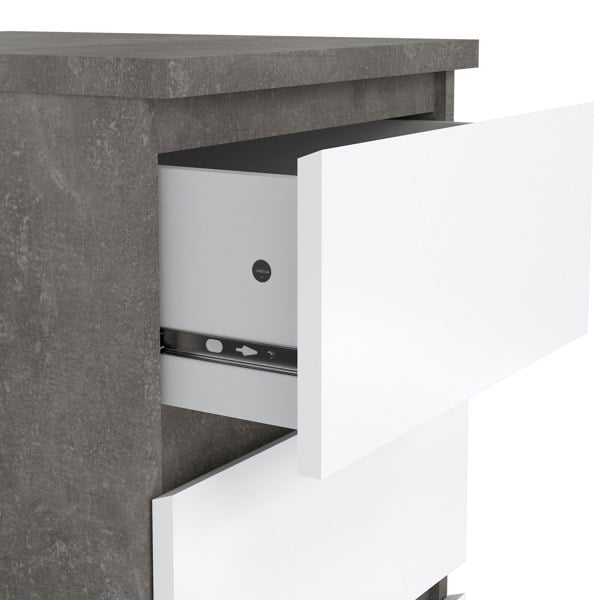 Furniture To Go Naia Bedside 3 Drawers in Concrete and White High Gloss