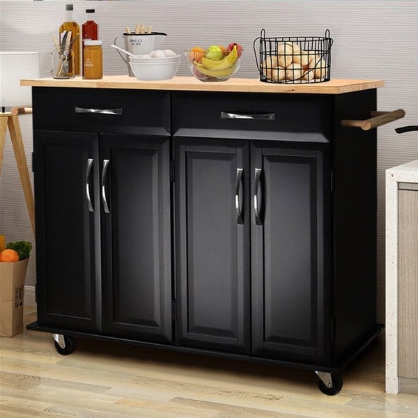 3ft Wooden Large Catering Trolley Cart Kitchen Cabinet with Drawer Kitchen Trolleys Living and Home