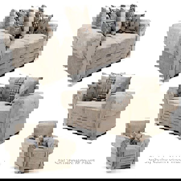 Furnishings For Less Milan Chesterfield Fabric 3 Piece Sofa Suite - Scatter Back