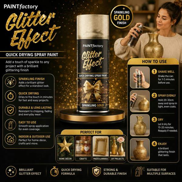 Paint Factory 3X -  Gold Glitter Effect Spray Paint 400ml