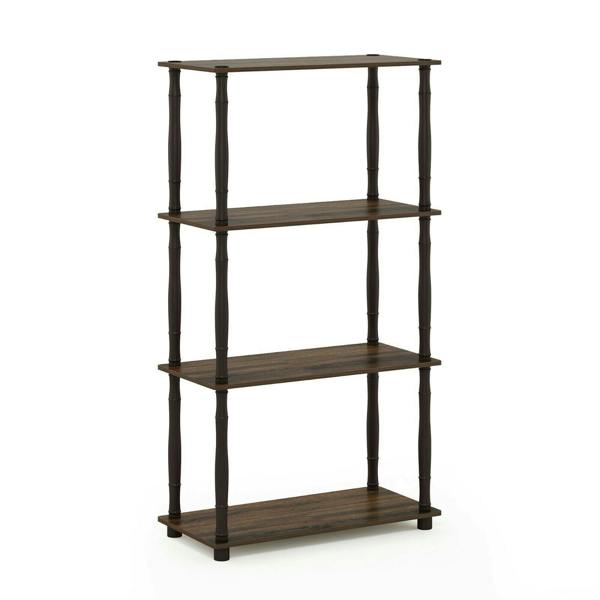 WALPLUS Turn-N-Tube 4-Tier Multipurpose Shelf Display Rack with Classic Tubes, Walnut/Brown perfect for organized storage and display