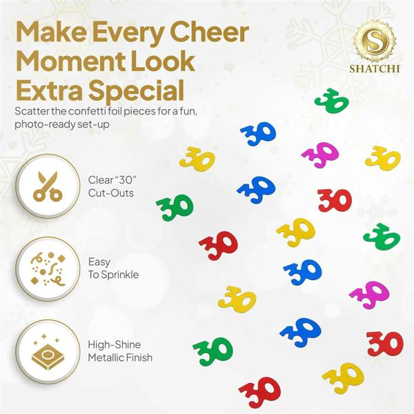 30th Birthday Multicolour Metallic Foil Confetti Pack, Table Decoration for Parties image 4