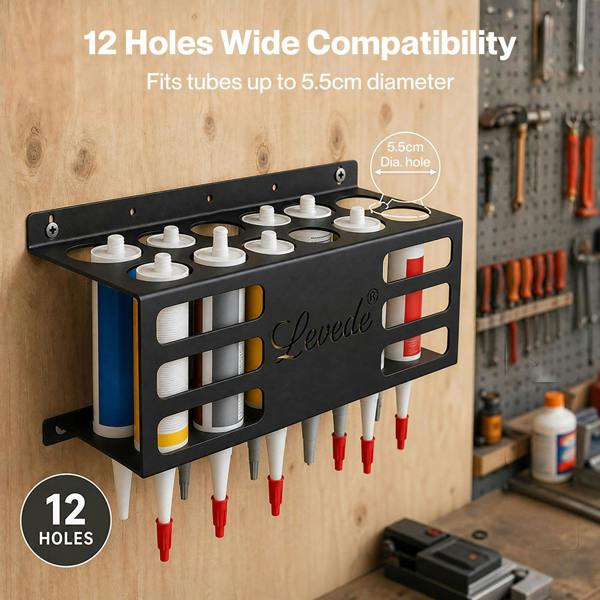 Levede Silicone Tube Holder 12 Hole Carbon Steel Wall Mount Garage Van Black