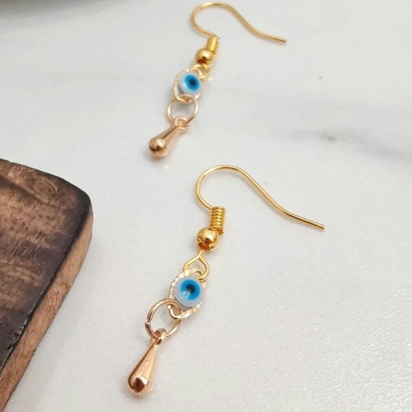 The Colourful Aura Handmade Turkish Evil Eye Protection Gold Plated Charm Dangle Drop Earrings