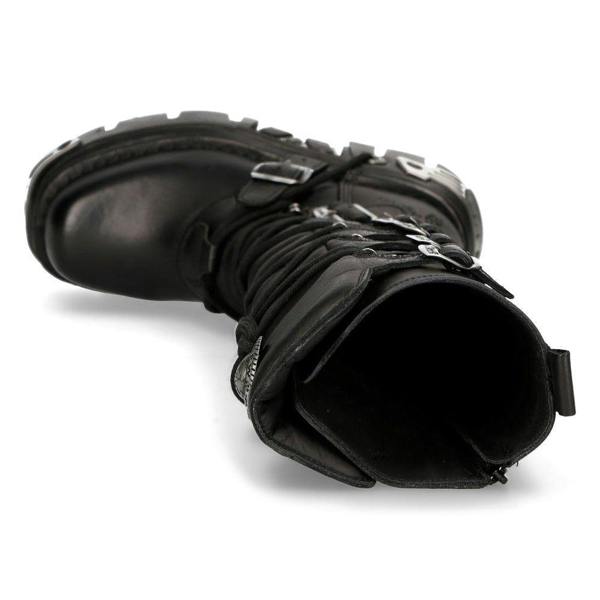 New Rock Knee High Black Leather Gothic Boots-272-S1