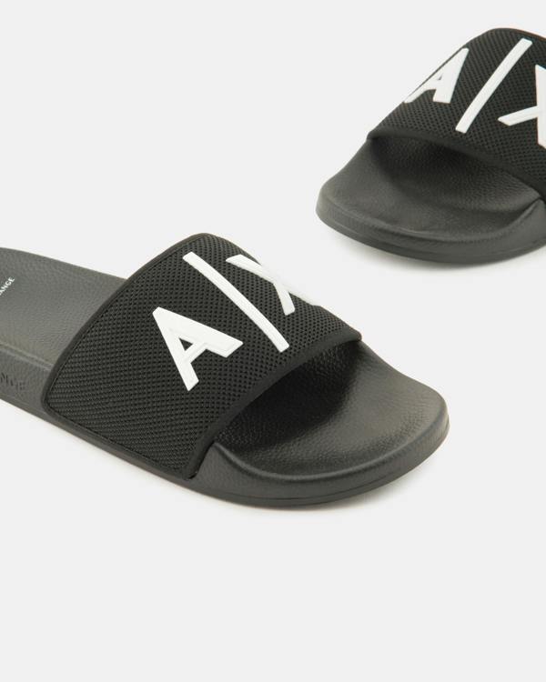 Armani Exchange Mens A|X Logo Sliders - Black/Optical White S277 - CHO - Designer Mens Slides