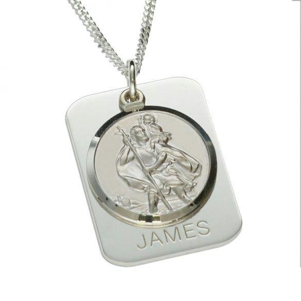 Christopher James of London Sterling Silver Personalised Rectangle St Christopher With Travellers Prayer