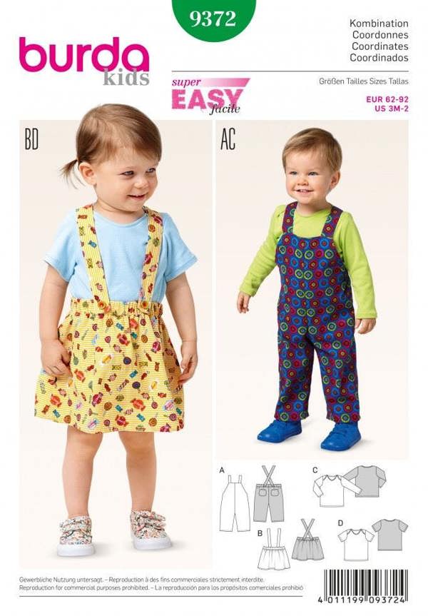 Burda Sewing Pattern 9372 Dresses, Dungarees, Pinafores and Tops For Babies, 3 Months - 2 Years - Easy