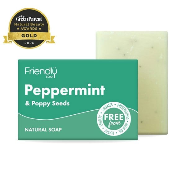 Friendly soap - peppermint and poppy seeds natural soap bar with packaging