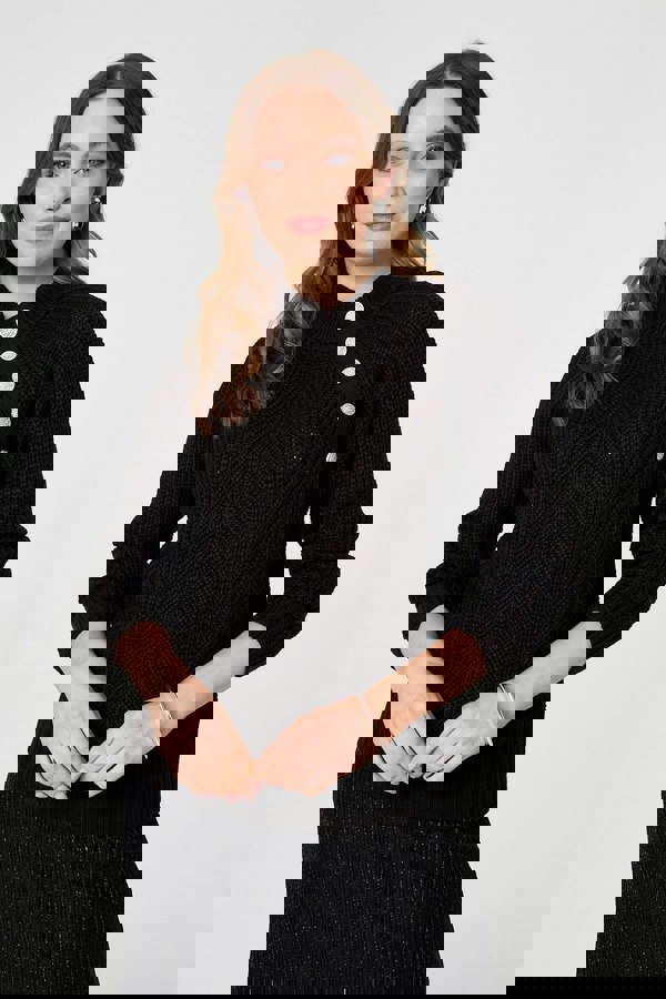 Black | Textured Knit Button Detail Jumper
