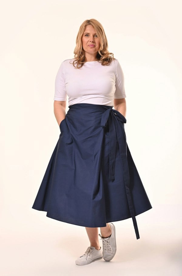 Frock Tales Illusion Midi Wrap Skirt With Pockets - Navy