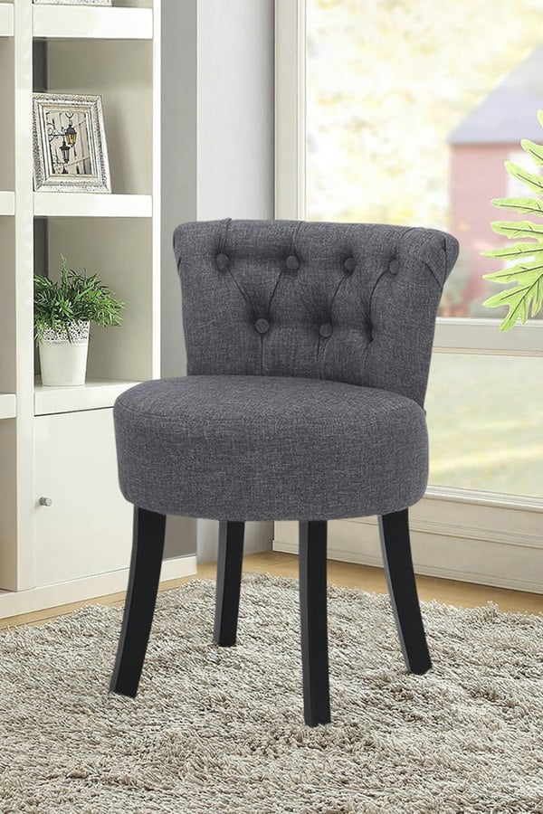 Living and Home Grey Linen Button Tufted Upholstered Stool for Dressing Table