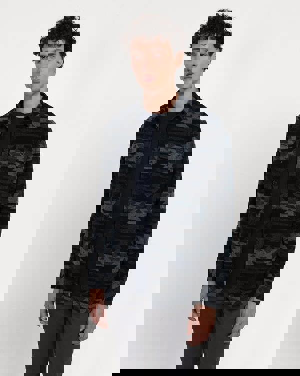 Larsson & Co Navy Jersey Aztec Print Casual Overshirt