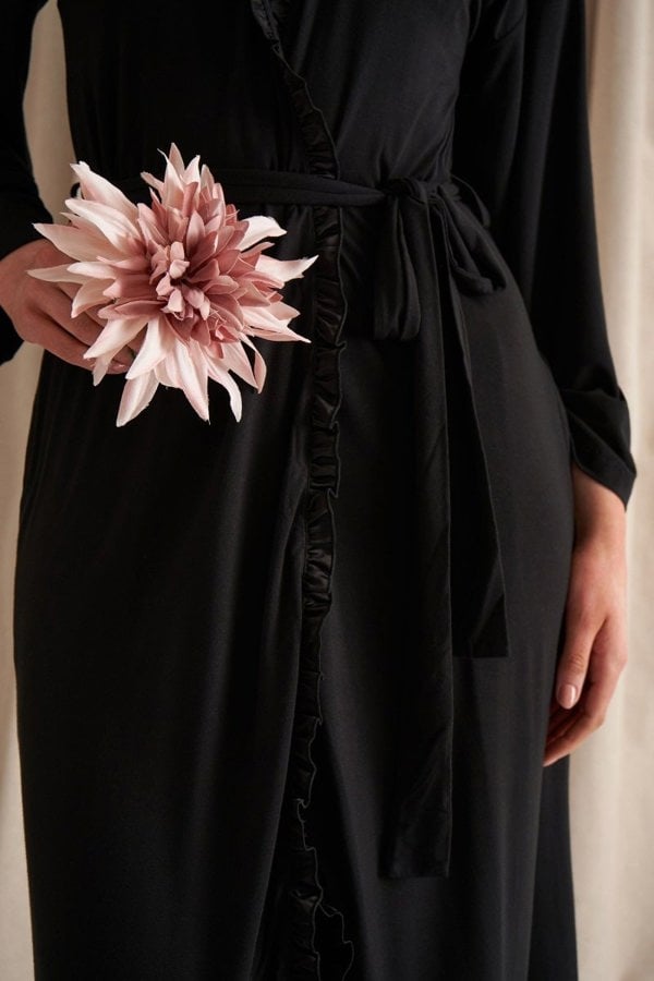 Bamboo Frill Kimono in BlackNightwear