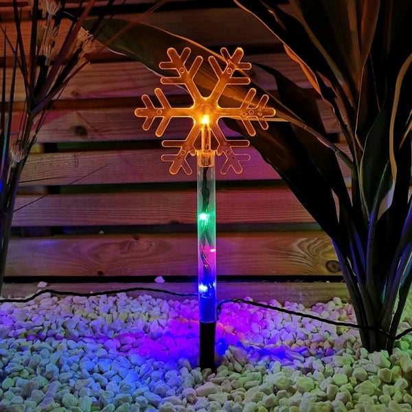 Samuel Alexander Set of 8 Battery Operated LED Multi Coloured Snowflake Path Lights Christmas Decoration with Timer
