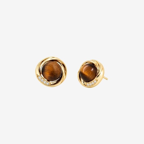 Uchi & Soto Nekomeishi Tigers Eye Gold Stone Stud Earrings