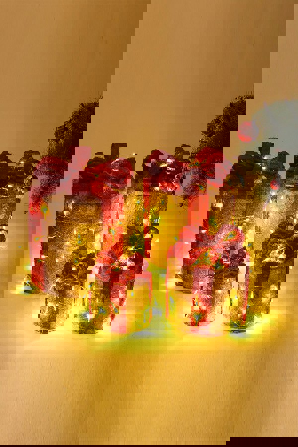 Living and Home 4Pcs Round Christmas Gift Boxes with LED Light Bowknot Decor