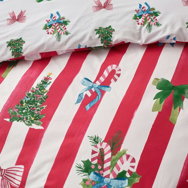 Catherine Lansfield Christmas Stripe Reversible Duvet Cover Set Red