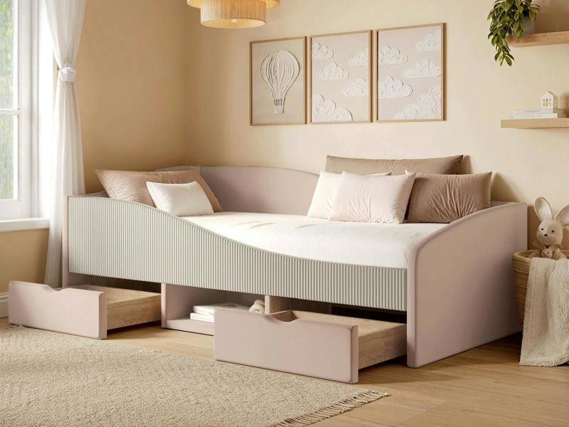 Flair Aubrey Velvet Storage Low Sleeper Bed with Beige Cord