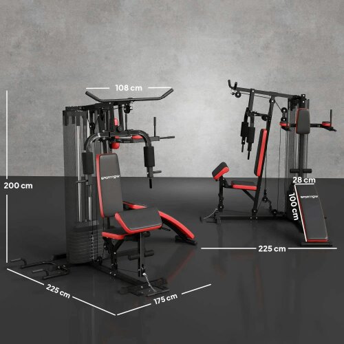 Bobobiy SPORTNOW Multi Gym Workout Station, Weight Machine with 65kg Weight Stack, Sit Up Bench, Push Up Stand, Dip Station