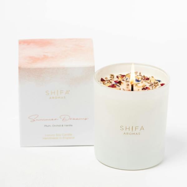 Shifa Aromas Summer Dreams Glass Candle | Plum, Orchid & Vanilla