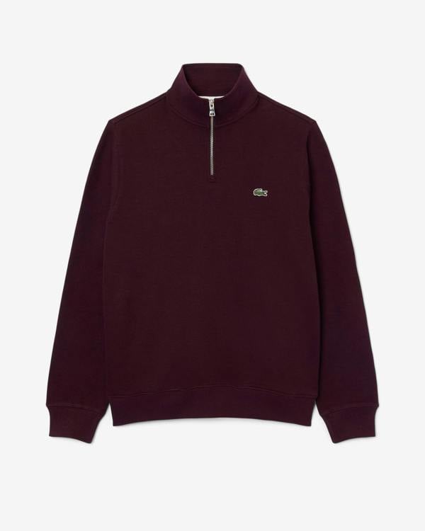Lacoste Mens Zippered Stand - Up Collar Cotton Sweatshirt - Chestnut Brown 3KE | CHO | Designer Mens Half Zip Sweatshirts
