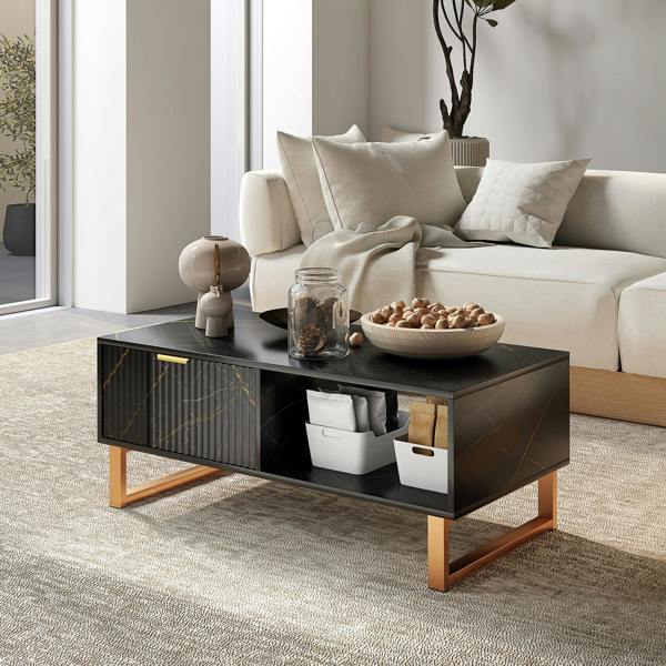 Home Republic HOMCOM Coffee Table, Living Room Table with Drawer and Open Shelves, Black