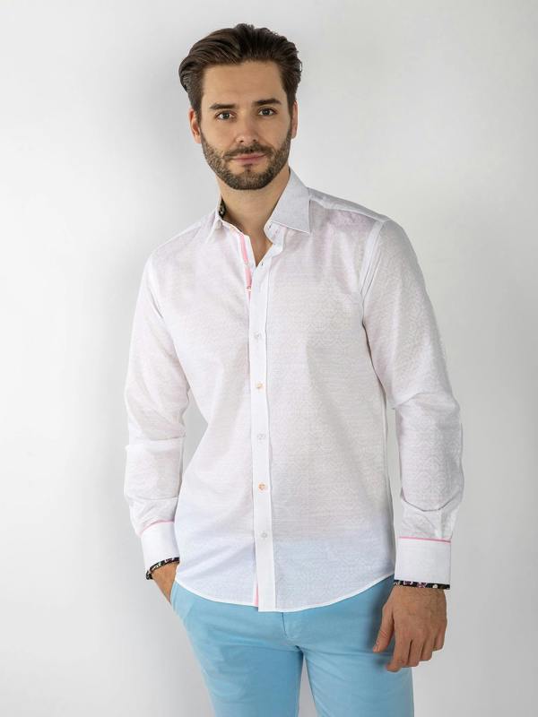 TEXTURED JACQUARD SHIRT W/ DARK FLORAL INSERT - Claudio Lugli Shirts