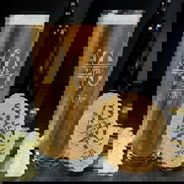 Personalised Memento Company Personalised Big Age Bamboo Bottle Opener Coaster and Pint Glass Set