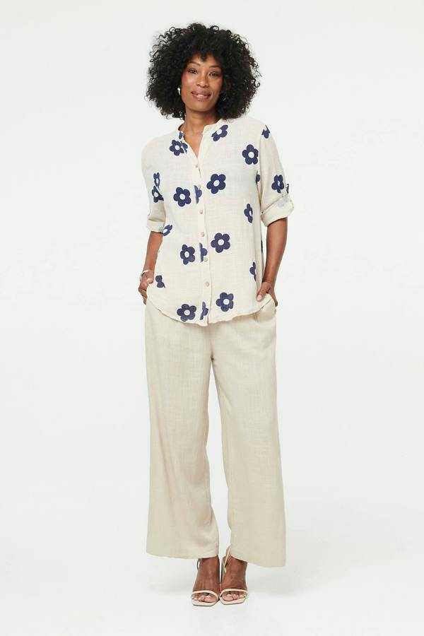 Stone | Floral 3/4 Sleeve Button Relaxed Blouse